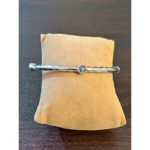 Graziano CN Silver Tone Hammered Cuff Bracelet Faceted Crystal Signed